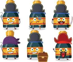 dibujos animados personaje de vino botella con varios piratas emoticones vector