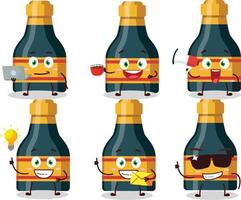 Wine bottle cartoon character with various types of business emoticons vector