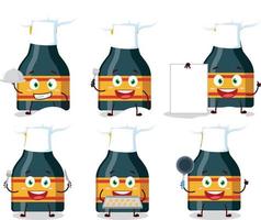 Cartoon character of wine bottle with various chef emoticons vector