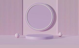 3D display podium on purple background.Pastel beige background and purple cylinder stand concept.Geometric platform show cosmetic product.Pedestal product.Abstract background.Minimal mockup 3d render. photo