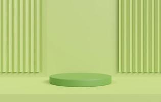 Podium 3D on green backdrop.Product display presentation.Abstract scene background.Realistic circle stand.Pedestal product on Minimal scene.Geometric platform show cosmetic product.3D rendering photo