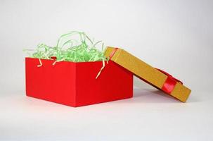 open gift box on white background photo