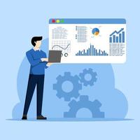 datos analítica concepto, Estadísticas a analizar, diagramas para mejoramiento, negocio grafico panel, márketing investigación, grande datos y información concepto, negocio personas analizar gráficos y cartas vector