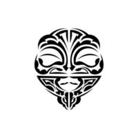 Viking faces in ornamental style. Polynesian tribal patterns. Suitable for tattoos. Isolated on white background. Vector illustration.