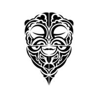 Masks of gods in ornamental style. Polynesian tribal patterns. Suitable for prints. Isolated. Black ornament, vector illustration.