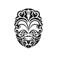 Viking faces in ornamental style. Hawaiian tribal patterns. Suitable for prints. Isolated. Black ornament, vector illustration.