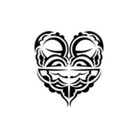 Viking faces in ornamental style. Hawaiian tribal patterns. Suitable for tattoos. Isolated. Black ornament, vector illustration.