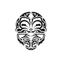 Viking faces in ornamental style. Maori tribal patterns. Suitable for tattoos. Isolated. Vector illustration.