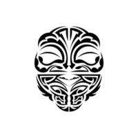 Viking faces in ornamental style. Hawaiian tribal patterns. Suitable for tattoos. Isolated on white background. Black ornament, vector illustration.