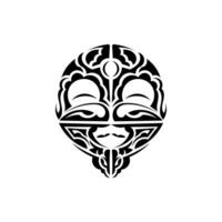 Ornamental faces. Polynesian tribal patterns. Suitable for prints. Isolated on white background. Vector illustration.