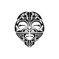 Viking faces in ornamental style. Maori tribal patterns. Suitable for tattoos. Isolated. Black ornament, vector illustration.