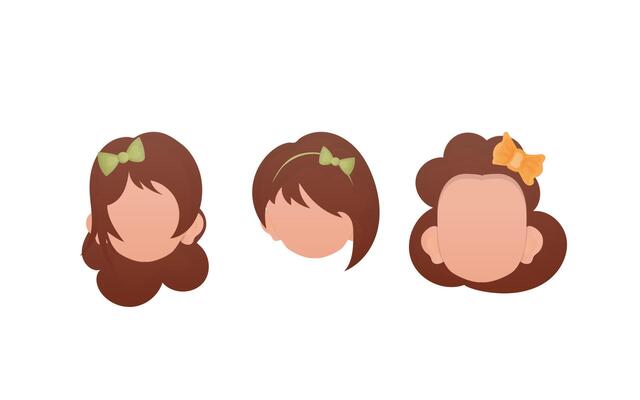 Set of baby girls faces isolated on white background. Cartoon style. illustration.