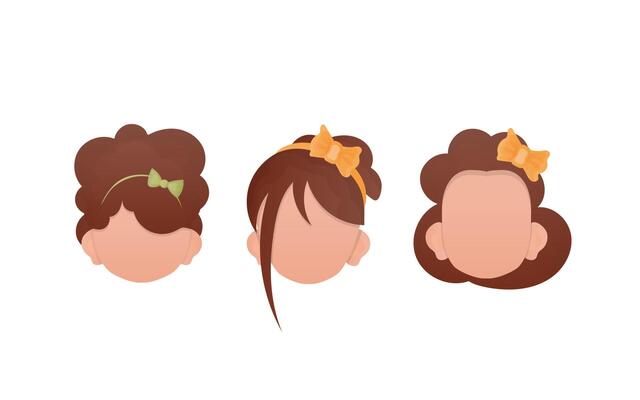 Set of girls faces isolated on white background. Cartoon style. illustration.