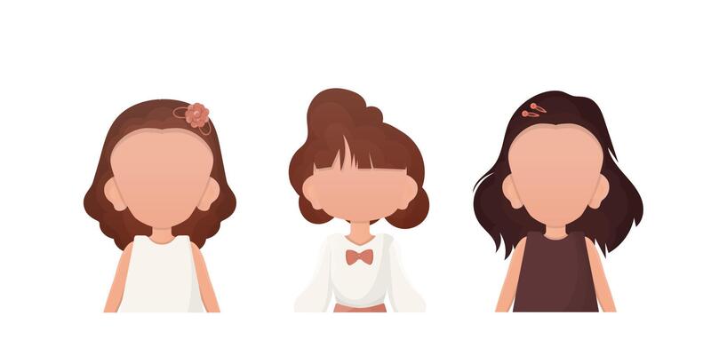 A set of little girls is depicted waist high. Isolated. illustration.