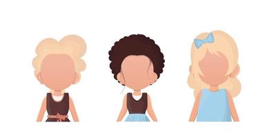 A set of cute baby girls is depicted waist high. Isolated on white background. Vector illustration.