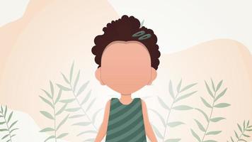 Little girl in flat style. Poster with a teenage girl. Vector illustration.