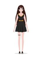 Anime girl in a black dress. Vector illustration