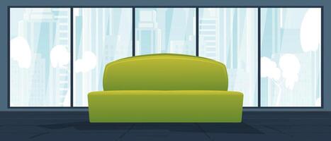 A room with upholstered furniture and a large panoramic window. Vector illustration in a flat style.