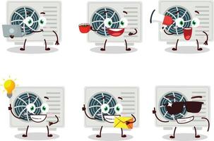 Air conditioner cartoon character with various types of business emoticons vector