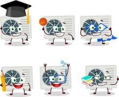 School student of air conditioner cartoon character with various expressions vector