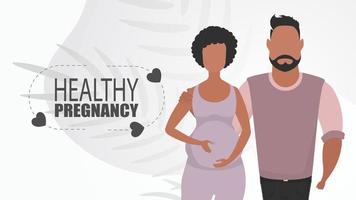 Healthy pregnancy. Man and pregnant woman. Couple jet baby. Happy pregnancy. Vector in cartoon style.