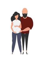 Pregnant woman with her husband in full growth. isolated on white background. Happy pregnancy concept. Vector in cartoon style.