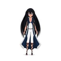 Anime style girl dressed in a long suit with a cloak. Isolated. Vector cartoon style.
