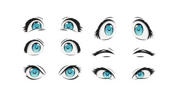 Anime and manga faces set. different expressions. vector