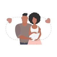 The pregnant woman and her husband are depicted waist-deep. isolated. Happy pregnancy concept. Vector in cartoon style.