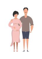 Man and pregnant woman in full growth. isolated on white background. Happy pregnancy concept. Vector in cartoon style.