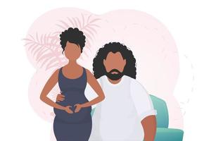 Man and pregnant woman. Banner on the theme of couple jet baby. Happy pregnancy. Vector illustration.