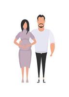 el hombre y el embarazada mujer son representado en lleno crecimiento. aislado en blanco antecedentes. contento el embarazo concepto. vector en dibujos animados estilo.