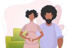 hombre y embarazada mujer. un póster en el tema de un niño vapor chorro. positivo y consciente el embarazo. vector ilustración en un plano estilo.