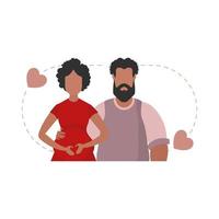 A pregnant woman with her husband waist-deep. isolated. Happy pregnancy concept. Vector illustration in a flat style.