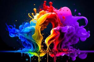 Abstract background illustration of Rainbow colored liquid splash painting smoke photo