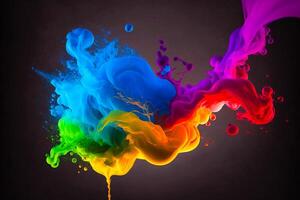 Abstract background illustration of Rainbow colored liquid splash painting smoke photo