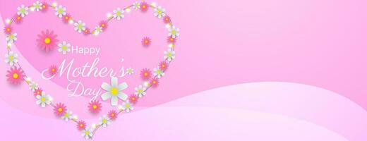 mother's day banner background with heart shaped floral arrangement vector