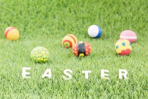 Bunny toys and Easter eggs with text photo