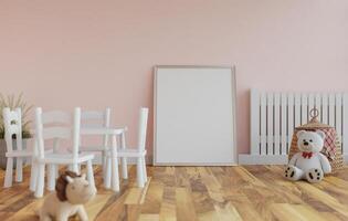 Marco de fotos en blanco de maqueta 3d en la representación de la habitación de los niños