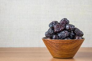 Delicious ajwa dates kurma nabi, Much sought after during the month of Ramadan as a dish for breaking the fast, ramadhan kareem, empty space, copy space. photo