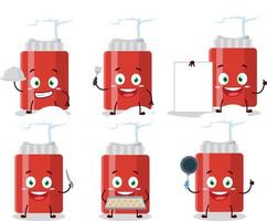 dibujos animados personaje de salsa botella con varios cocinero emoticones vector