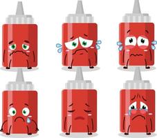 Sauce bottle cartoon character with sad expression vector