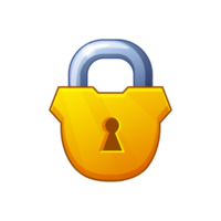 Closed golden padlock. Game icon. Block and security png