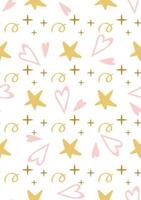 Cute baby yellow star pink hearts seamless pattern Girl or mothers print Princess pink background for birthday card, fabric or wallpaper, baby shower invitation template Vector repeated illustration.