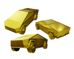 3d representación de oro dorado tesla camión cibernético coche perspectiva ver png