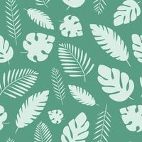 Pattern with different palm leaves on a green background. vector