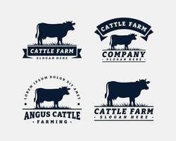 Set of cattle farm logo template design. Vintage black angus badge vector. vector