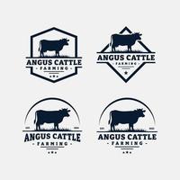 Set of cattle farm logo template design. Vintage black angus badge vector. vector