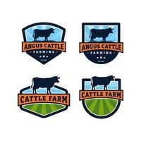 Set of cattle farm logo template design. Vintage black angus badge vector. vector