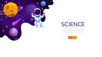 Landing page, cartoon space planets and astronaut vector